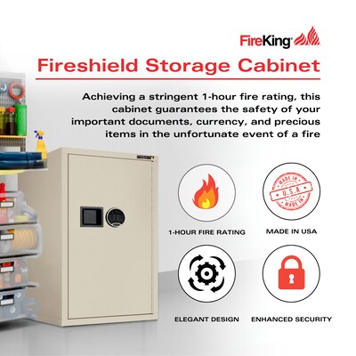 FireKing FireShield Storage Cabinet, Fire Resistant, Single Door w/ Electronic Lock, Parchment (HSC-3422-DPTEL)