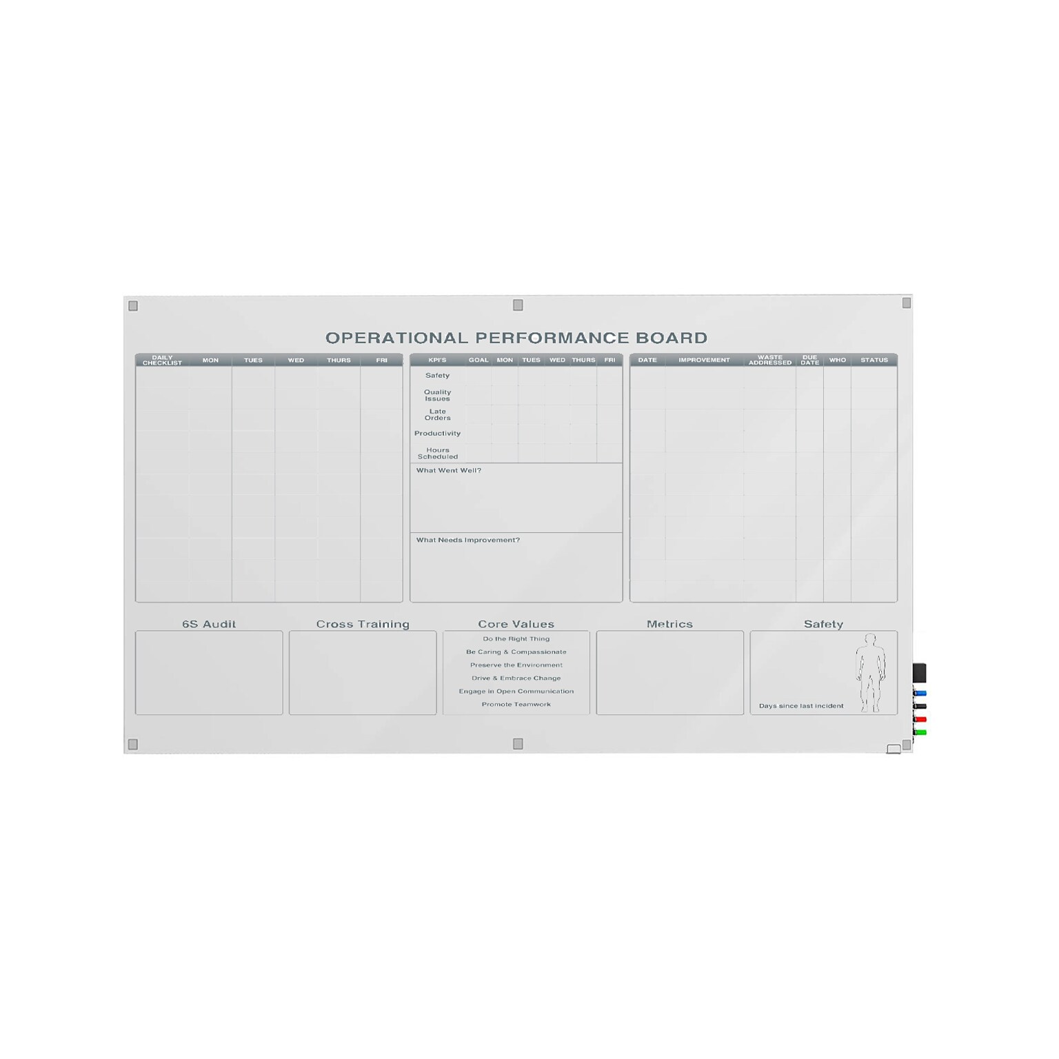 Ghent Manufacturing Whiteboard with Aluminum Frame, Operational Performance, Magnetic, 4H x 6W (GRPM303Z-46)