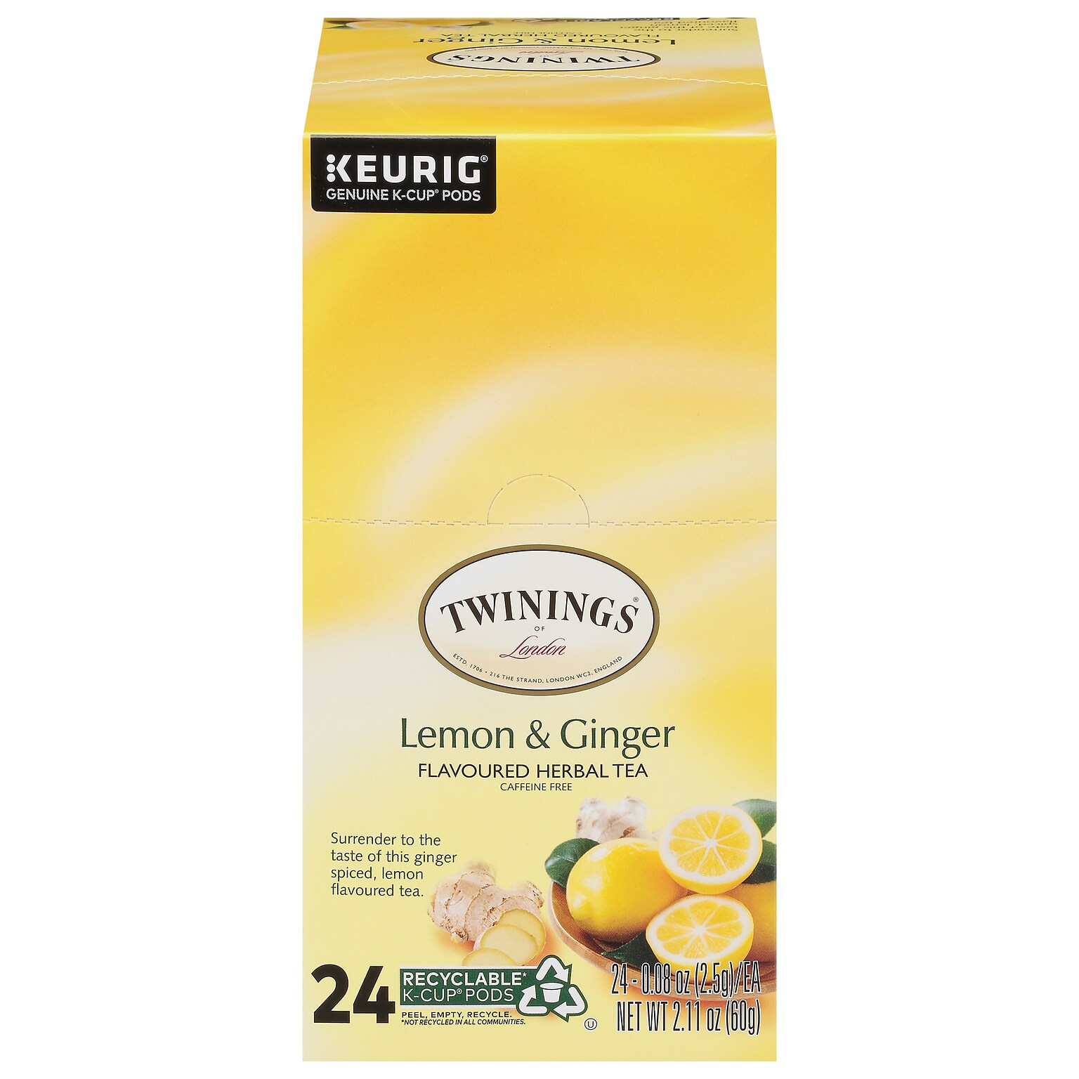 Twinings of London Lemon & Ginger Herbal Tea, Keurig® K-Cup® Pods, 24/Box (TNA89556)