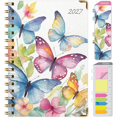 2027 Excello Brands 5.5 x 8 Weekly & Monthly Planner, Paperboard Cover, Water Color Butterflies (ORY27-FSH58-33)