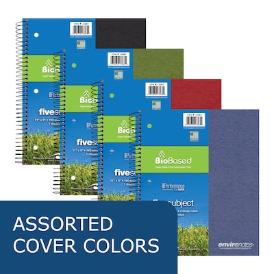 Roaring Spring Environotes 5-Subject Notebooks, 9" x 11", College Ruled, 160 Sheets, Assorted Colors, 12/Carton