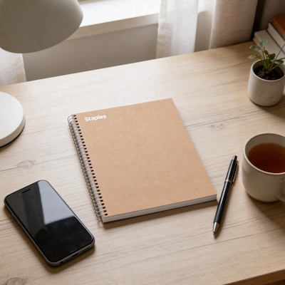 Staples Premium 5-Subject Notebook, 8.5" x 11", College Ruled, 200 Sheets, Brown (ST52122N)