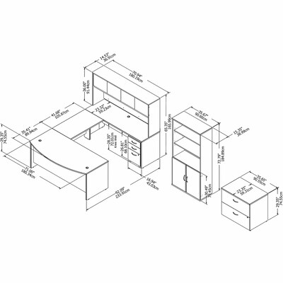 Bush Business Furniture Studio C 72"W U Shaped Desk with Hutch, Bookcase and File Cabinets, Storm Gray (STC001SG)