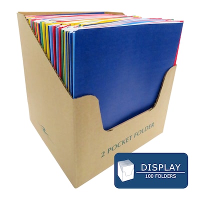 Roaring Spring Paper Products 2-Pocket Portfolio Folders with Fasteners, Assorted Colors, 100/Carton (54200CS)