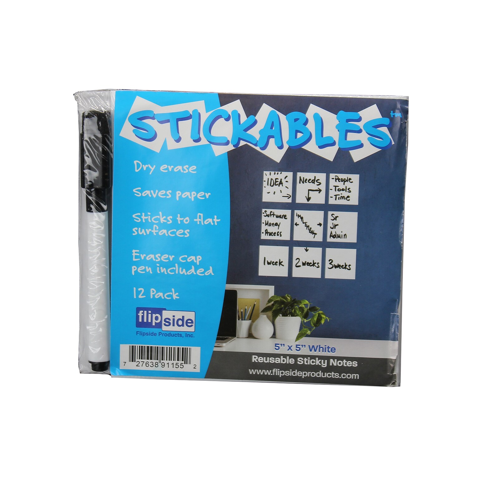 Flipside Dry-Erase Sticky Note, 5 x 5, Dozen (91155)