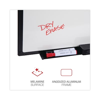 Universal Design Series Deluxe Melamine Dry-Erase Whiteboard, Black Anodized Aluminum Frame, 48" x 36" (UNV43629)