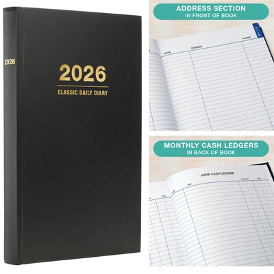 2026 Global Printed Products Professional Diary 8" x 12.5" Daily Planner, Paperboard Cover, Black (SDCY26-BK)