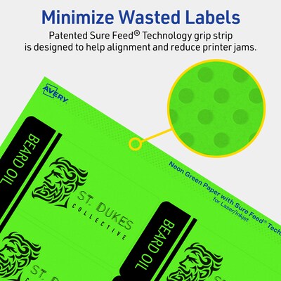 Avery Rectangle Multipurpose Labels, 2" x 3.75", Neon Green, 80/Pack (94240)