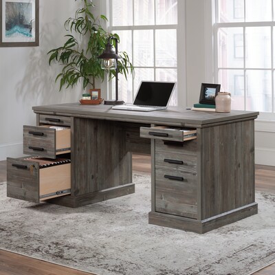 Sauder Aspen Post 65"W Executive Computer Desk, Pebble Pine (433677)