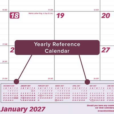 2027 Brownline 22" x 17" Monthly Desk Pad Calendar, White/Burgundy (C1731V-27)