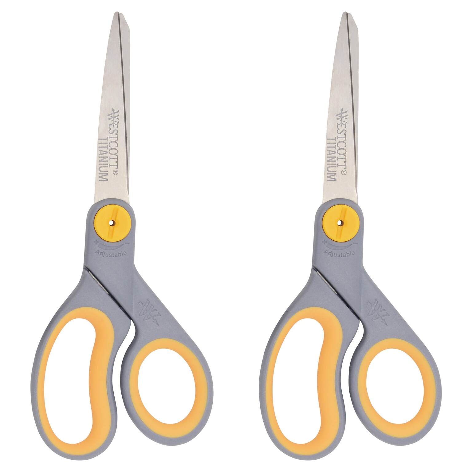 Westcott Titanium Bonded 8 Titanium Heavy Duty General Purpose Scissor, Pointed Tip, Gray/Yellow, 2/Pack (13901)