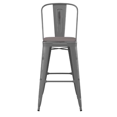 Flash Furniture Lincoln Contemporary Metal Vertical Back Indoor Barstool, Clear Coat/Gray (XUDGTP01B30PL1G)