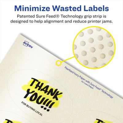 Avery Pearlized Ivory Oval Multipurpose Labels, 2" x 3-1/3", Ivory, 200/Pack (94056)