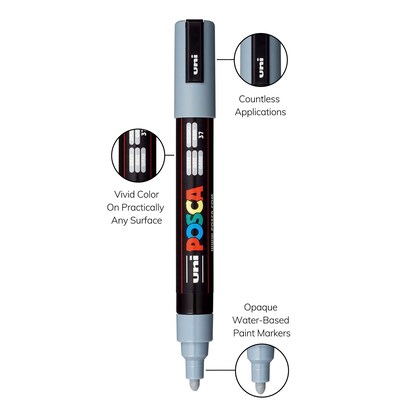 POSCA PC-5M Water Based Paint Marker, Medium Bullet Tip, Grey, 3/Pack (UBCPC5MGREY-3)