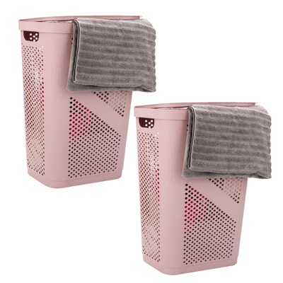 Mind Reader Perforated Plastic Hamper with Lid, Pink, 2/Set (2HBIN60-PNK)