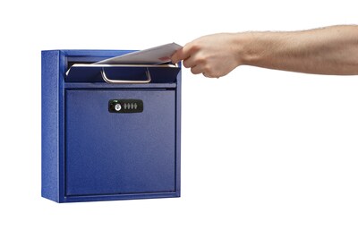 AdirOffice Steel Combination Locking Wall Mounted Interoffice Drop Box Mailbox, Medium, Blue (631-05-BLU-KCPK)
