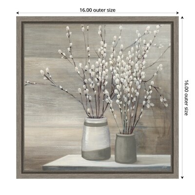Amanti Art Pussy Willow Still Life Gray Pots Crop by Julia Purinton Framed Canvas Wall Art Print, 16" x 16" (A42674079000)