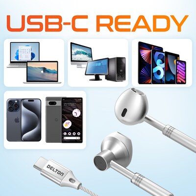 Delton 18EC USB-C Earbuds with Microphone, White (DWH18ECWH)