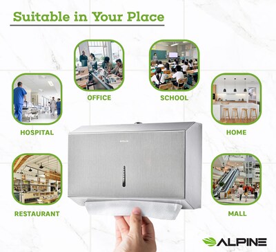 Alpine Industries Centerpull Paper Towel Dispenser, Stainless Steel, 2/Pack (481S-2PK)