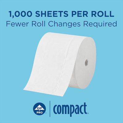 Compact Recycled Coreless Toilet Paper, 2-Ply, White, 1000 Sheets/Roll, 36 Rolls/Carton (19375)