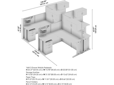 Bush Business Furniture Office in an Hour 63"H x 129"W 4 Person L-Shaped Cubicle Panel Workstation, Pure White (OIAH007WH)