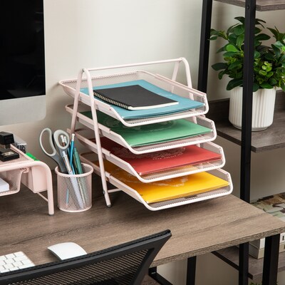 Mind Reader Metal Mesh Front Loading Letter Tray, Letter/Legal Size, Pink (4TPAPER-PNK)