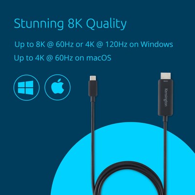 Kensington 6 ft. HDMI to USB C Video Cable, Male to Male, Black (K38343WW)