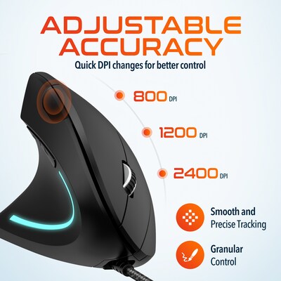 Delton S12 Wired Vertical Ergonomic Left-Handed USB-A/C Mouse, Black (DMERG12LU)