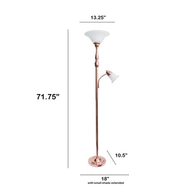 Lalia Home Torchiere Floor Lamp with Reading Light and Marble Glass Shades, Rose Gold (LHF-3003-RG)