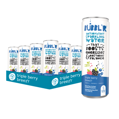 Bubblr Antioxidant Triple Berry Breezr Flavored Sparkling Water, 12 oz., 12 Cans/Carton (028435600