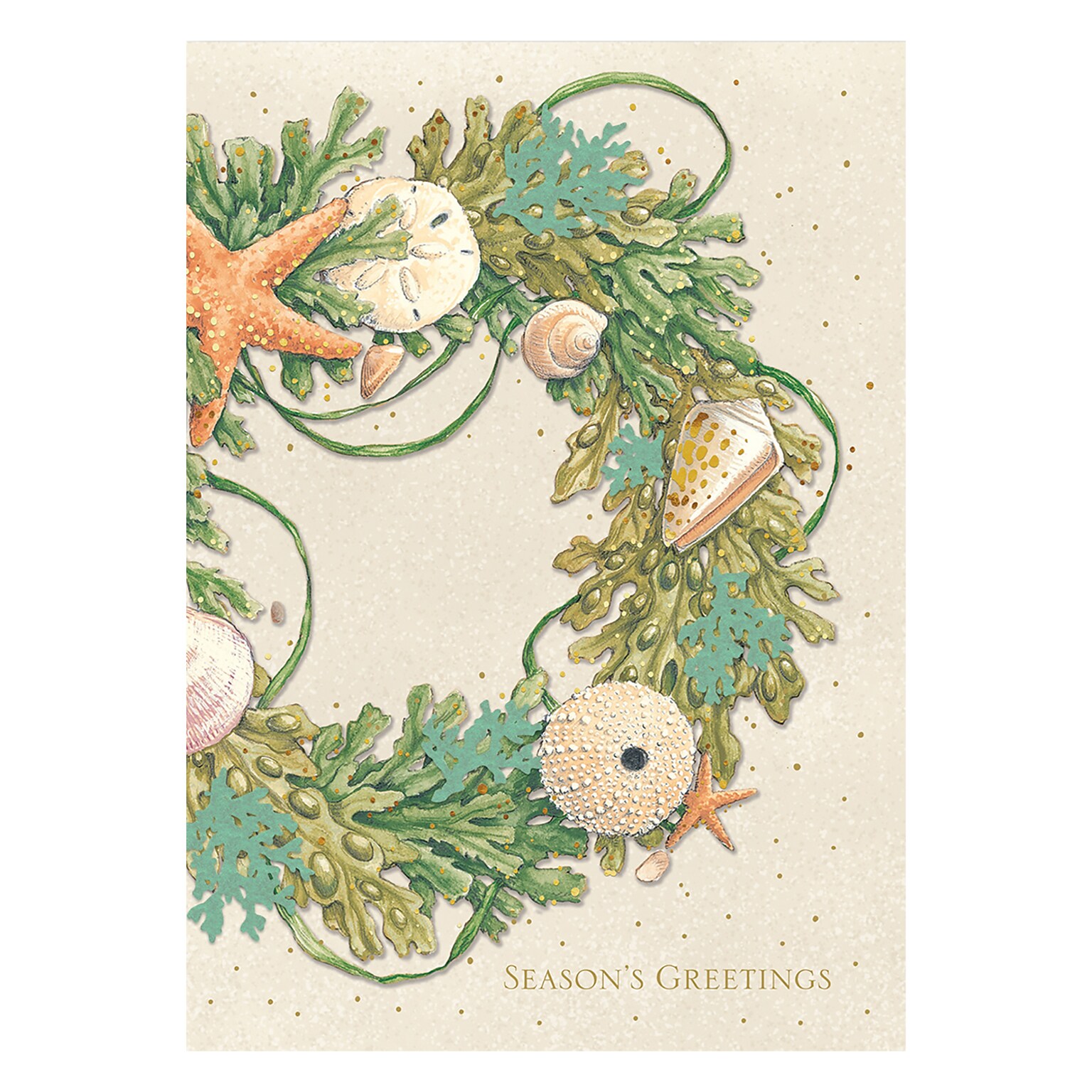 Custom Tropical Greenery Wreath Cards, with Envelopes, 5 5/8 x 7 7/8 Holiday Card, 25 Cards per Set
