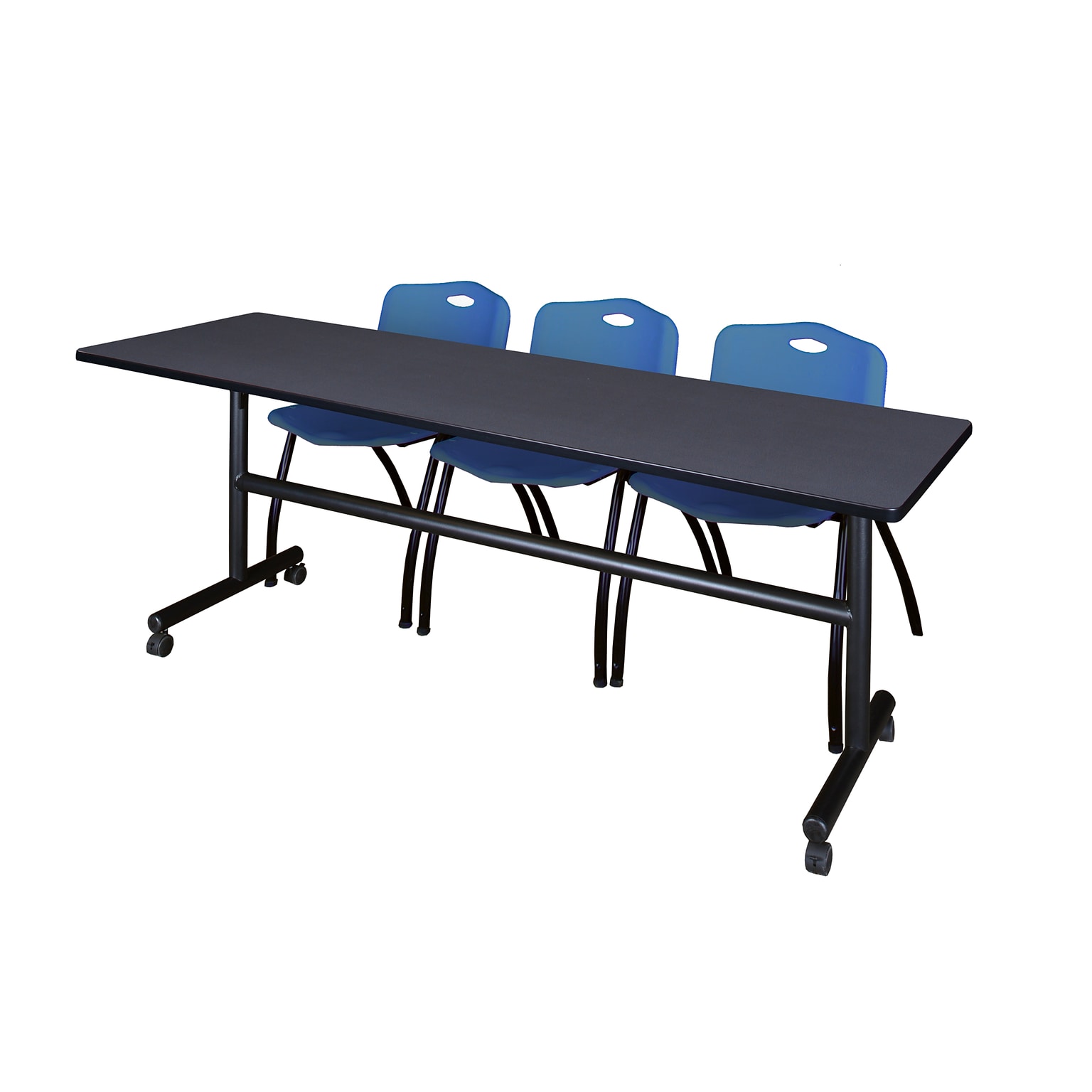 Regency Kobe 84 Flip Top Mobile Grey Training Table & 3 M Stack Chairs, Blue (MKFT8424GY47BE)