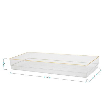 Martha Stewart Kerry Plastic Stackable Office Desk Drawer Organizer, Clear/Gold, 2/Set (BEPB8972G2CGD)