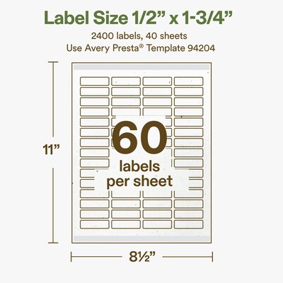 Avery Hemp Rectangle Laser/Inkjet Multipurpose Labels, 1/2" x 1-3/4", Off-White (2400/Box)