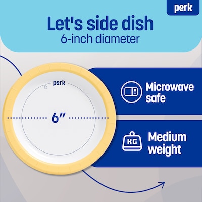 Perk™ Medium-Weight Paper Plates, 6", Yellow/White, 500/Carton (PK54328CT)