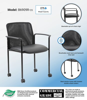 Boss Mesh Guest Chair with Casters, Black (B6909R-CS)