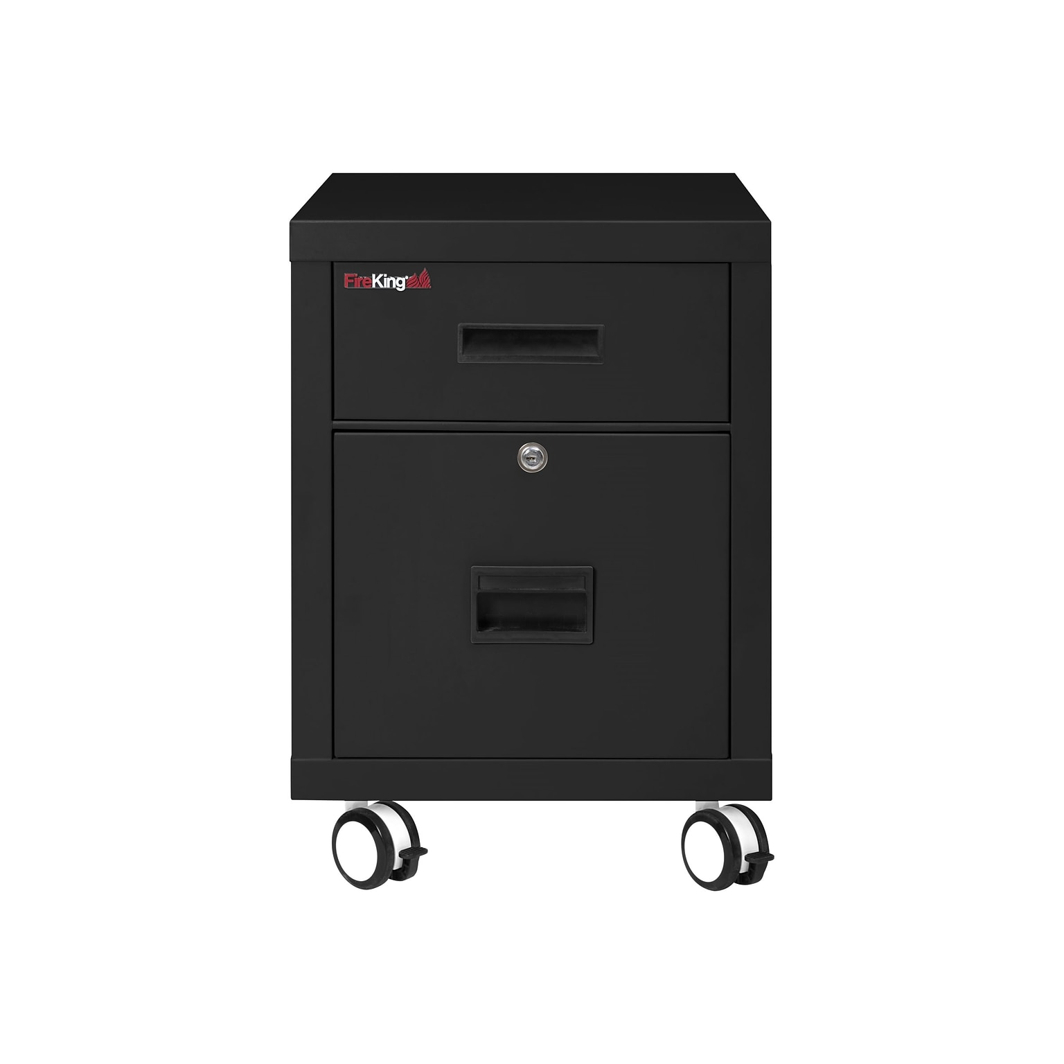 FireKing 2-Drawer Mobile Vertical File Cabinet, Letter/Legal Size, Lockable, Fire Resistant, Black (2M1822-1BL)
