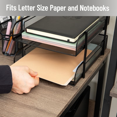 Mind Reader 2-Tier Stackable Paper Desk Tray, Metal Mesh, Black, 2/Set (2CSTACK2-BLK)
