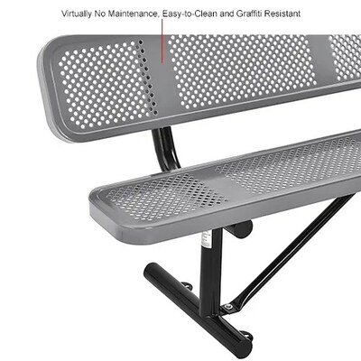 Global Industrial 6' Outdoor Steel Picnic Bench w/ Backrest, Perforated Metal, Gray (694557GY)