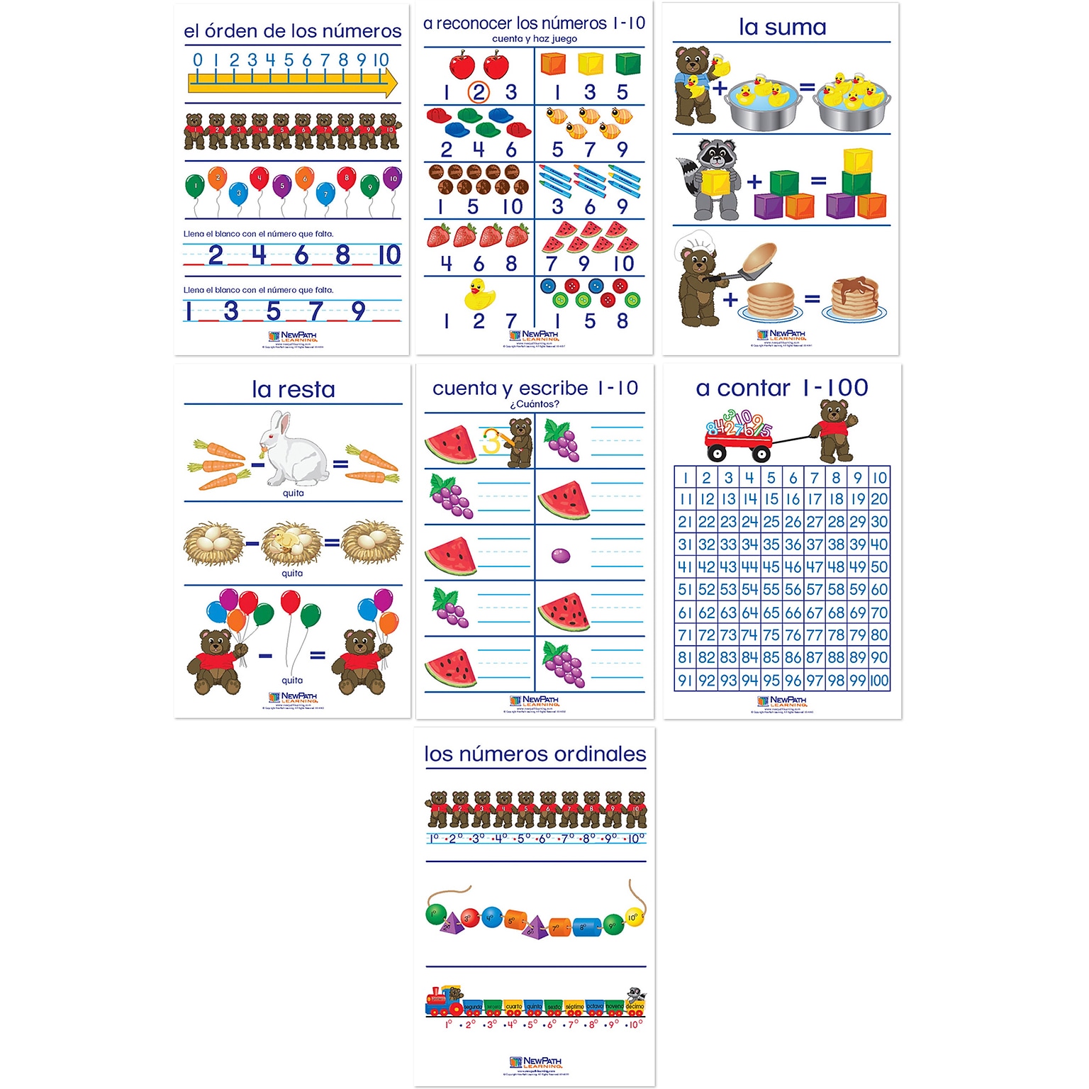 NewPath Learning Number Sense Wall Charts, Spanish Edition, 7/Set (NP-930324)