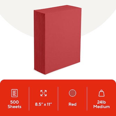 Staples Brights Multipurpose Paper, 24 lbs., 8.5 x 11, Red, 500/Ream (20104)
