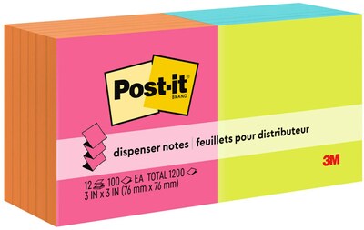 Post-it Pop Up Sticky Notes, 3 x 3 in., 12 Pads, 100 Sheets/Pad, The Original Post-it Note, Poptimistic Collection