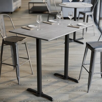 Flash Furniture Acadia Wooden Dining Table with T-Bases, 30"D x 48"W, Gray Faux Concrete/Black Base (ST3048CGT0522B)