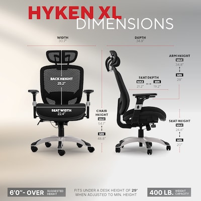 Staples Hyken XL Ergonomic Fabric Swivel Big & Tall Chair, Black (ST63145)