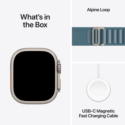 Apple Watch Ultra 3 GPS + Cellular Smartwatch, 49mm, Natural Titanium Case with Light Blue Alpine Loop, Small (MEWK4LW/A)