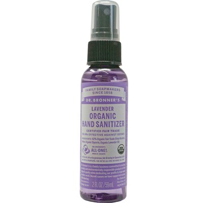 Dr Bronners Hand Sanitizer, 2 oz Travel Size Bottle, 6 Bottles/Bag, 12 Bags/Carton