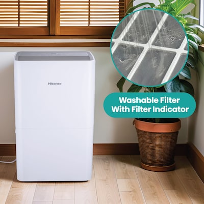 Hisense 50-Pint Dehumidifier, 3-Speed, Covers up to 4500 sq. ft., White (ADH50K26)