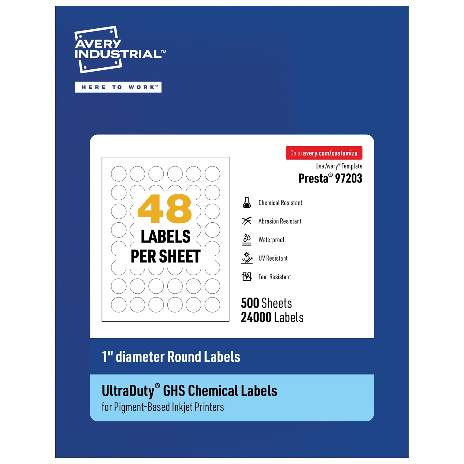 Avery UltraDuty Circle Multipurpose Labels, 3-1/3 x 4, White, 24000/Box (97203)