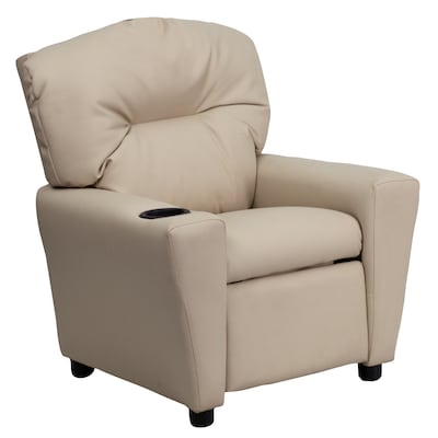 Flash Furniture Contemporary Vinyl Kids Recliner W/Cup Holder; Beige