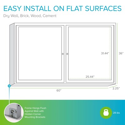 Ghent 2 Door Enclosed Natural Cork Bulletin Board, Satin Aluminum Frame, 3'H x 5'W, (GHEPA23660K)